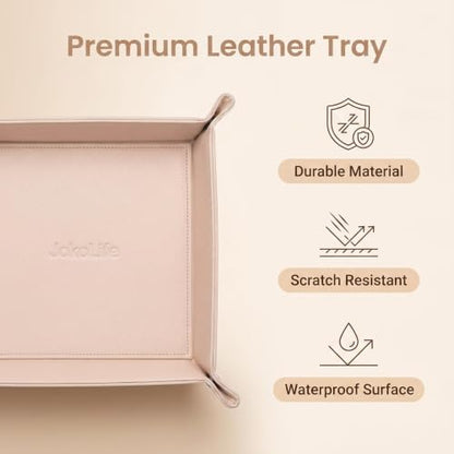 Faux Leather Vanity Tray,Jewelry Holder,Light Pink | Soft-toned vanity tray for makeup, jewelry and beauty essentials on dressers, vanities and bedside tables. - color: Pink