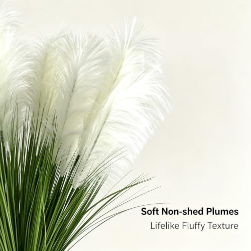 Artificial Pampas Grass, 5PCS 5 Heads Faux White Reed Grass, 36Inch Tall Fake Pampas Grass for Home Decor, Living Room, Floor Vase, Wedding & Farmhouse Indoor Outdoor Decor