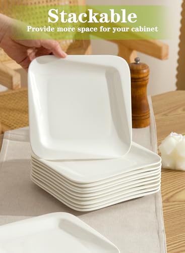 7.3 Inch Square Porcelain Dessert Plates, 10 Pieces, White | Appetizer Dinnerware, Scratch Resistant, Microwave Safe, Oven Safe, Dishwasher Safe - size: 7.3 Inch - 10P