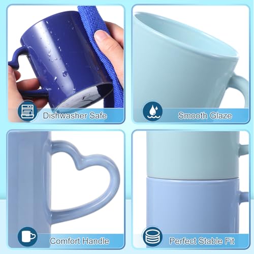 Pickmesh 10oz Coffee Mugs Set of 6, Blue Ceramic Stackable Mugs with Handle, Solid Color Stoneware Coffee & Tea Cups for Home Kitchen, Office, Latte, Cappuccino, Dishwasher Safe - color: Blue, style: Classic