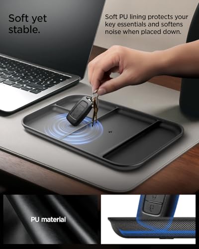 Spigen Modern Valet Tray, PU Vegan Leather Storage Organizer (Sectional) | For Entryway, Bedside, Desk, Nightstands, Keys, Wallet, Watch, Jewelry - Black - size: Sectional