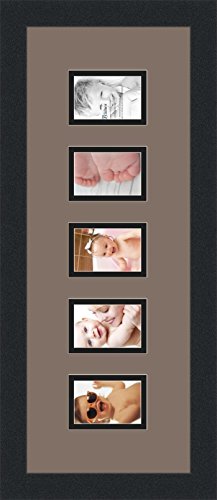 ArtToFrames Collage Photo Frame Double Mat with 5-2.5x3.5 Openings with Satin Black Frame and Pewter mat. - color: Pewter, size: 2.5x3.5