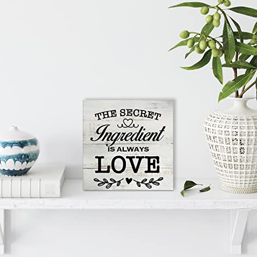 Secret Ingredient is Always Love Kitchen Quote Wood Box Sign Rustic Wooden Box Sign Farmhouse Home Kitchen Desk Shelf Decor (5 X 5 Inch) - color: white
