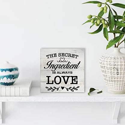 Secret Ingredient is Always Love Kitchen Quote Wood Box Sign Rustic Wooden Box Sign Farmhouse Home Kitchen Desk Shelf Decor (5 X 5 Inch) - color: white