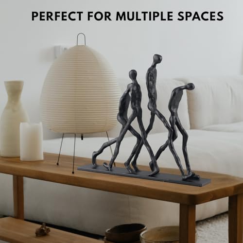 Abstract Four Figures Sculpture Cast Iron Giacometti Style Team Charging Forward Statue, Modern Art Home Office Decor, Motivational Human Figure Figurine for Desk Shelf – Corporate Executive Team Gift - style: Four walking man