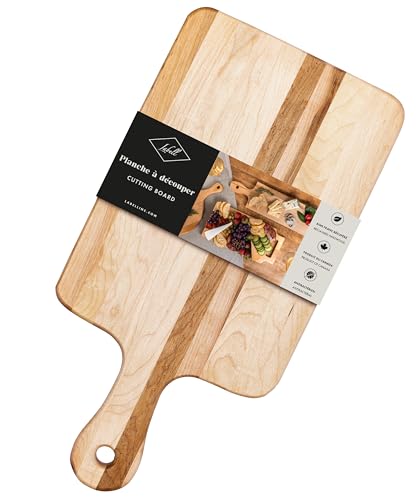Labell Canadian Maple Wood Cutting Board with Handle, 8 x 16 x 0.75 in | Charcuterie Serving Board, Stain Resistant, Flat Paddle, for Meat, Cheese, Veggies - size: Extra-Large (8" x 16")