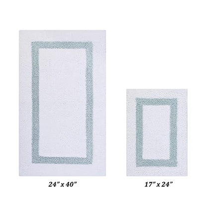 Better Trends 100% Cotton Hotel Collection Bath Mats Set, White & Blue Mats - Tufted, Reversible & Absorbent & Machine Washable 2 Piece Bathroom Rug Set, Shower & Sink Bath Rug - color: White & Blue, size: 2 Piece Set (17" x 24" | 24" x 40")