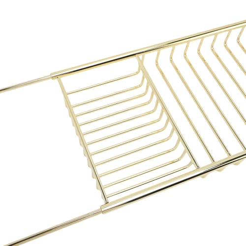 FTVOGUE Bathtub Caddy Tray, Stainless Steel Expandable Bathtub Tray 25 to 38.4 in, Over The Rack with 7.9 in Width, Bathroom Organizer Shelf for Shower Tub Use (Gold) - color: Gold
