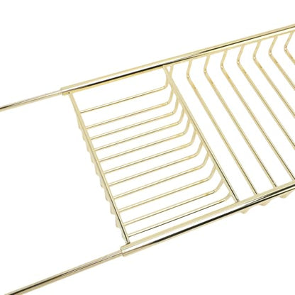 FTVOGUE Bathtub Caddy Tray, Stainless Steel Expandable Bathtub Tray 25 to 38.4 in, Over The Rack with 7.9 in Width, Bathroom Organizer Shelf for Shower Tub Use (Gold) - color: Gold