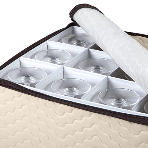 Wine Glass Storage Box with Dividers, Holds 12 Glasses up to 3.75" Wide | Stemware Storage Case, Protects Fine China, Durable Quilted Microfiber, Carry Handles, Ideal for White Wine - size: Red & White Wine, style: 1 Pack