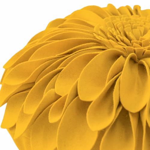 JWH Handmade 3D Sunflower Throw Pillow Cover, Golden Yellow, 14 Inch | Decorative Round Cushion, Floral Accent, Bed Living Room Couch Pops