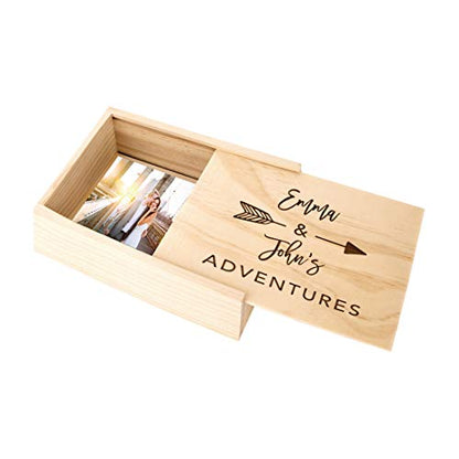 Koyal Wholesale Custom Engraved Couples Names, Arrow and Adventures, Wedding Keepsake Box, 4 x 6 -inch, Natural Wood - color: Natural
