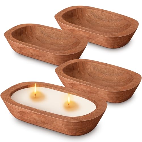 FoldTier 4 Pcs Wooden Dough Bowl Bulk Wood Decorative Rustic Wooden Bowls Wedding Table Centerpiece for Living Room Home Dining Room Kitchen Easter Decoration(Brown,10'' X 6'' X 2'',Classic) - color: Brown, size: 10'' X 6'' X 2'', style: Classic