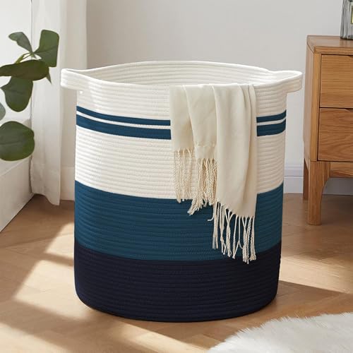 OIAHOMY 80L Laundry Baskets Hamper with Handles,Decorative Basket for Living room,Woven Storage Basket for Toys Bin,Pillows, Blankets,Clothes-20x18in-Gradient Blue - color: Gradient Blue, size: 18*18*20in