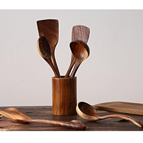 4-Piece Teak Wooden Spoons for Cooking - Wooden Utensils Set | Easy to Clean, Durable, Non-stick, Smooth with Comfort Grip - Non Toxic Wooden Kitchen Cookware Utensil Sets - size: 4Pcs