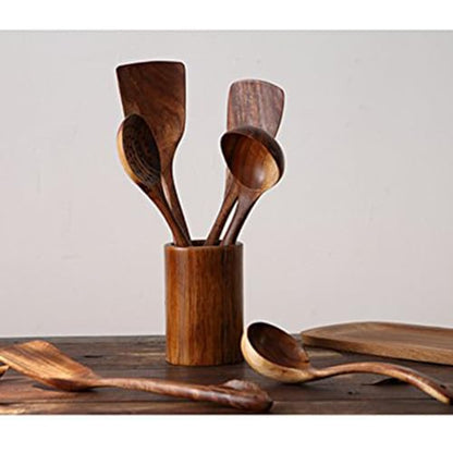 4-Piece Teak Wooden Spoons for Cooking - Wooden Utensils Set | Easy to Clean, Durable, Non-stick, Smooth with Comfort Grip - Non Toxic Wooden Kitchen Cookware Utensil Sets - size: 4Pcs