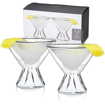 Viski Double Walled Cocktail Glasses - Insulated Martini Glasses with Cut Crystal Design - Dishwasher Safe Borosilicate Glass 8.5oz Set of 2 - style: Double-Walled Martini Glasses