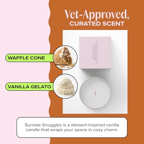 Sundae Snuggles Pet-Friendly Scented Candle – Vanilla Gelato & Waffle Cone Fragrance - Coconut Soy Wax Candle with Wooden Wick, Approx. 50-Hour Burn Time, Made in USA, 8 oz - color: Sundae Snuggles
