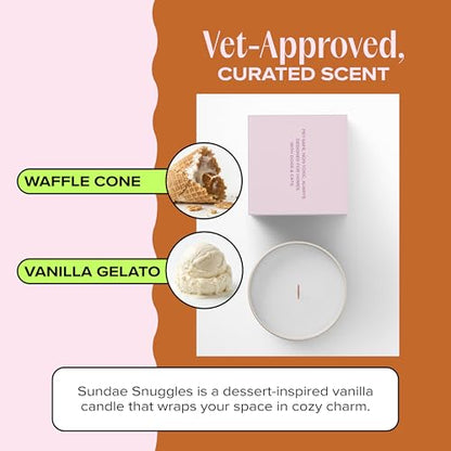 Sundae Snuggles Pet-Friendly Scented Candle – Vanilla Gelato & Waffle Cone Fragrance - Coconut Soy Wax Candle with Wooden Wick, Approx. 50-Hour Burn Time, Made in USA, 8 oz - color: Sundae Snuggles
