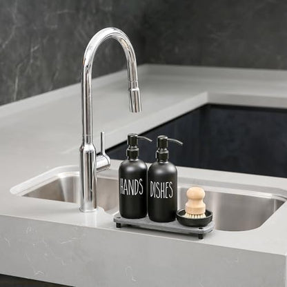 MOMEEMO Matte Black Soap Dispenser Set Comes with Stainless Steel Pumps | Instant Dry Tray and Dish Scrub Brush, Suitable for Matte Black Kitchen Accessories - color: Black1
