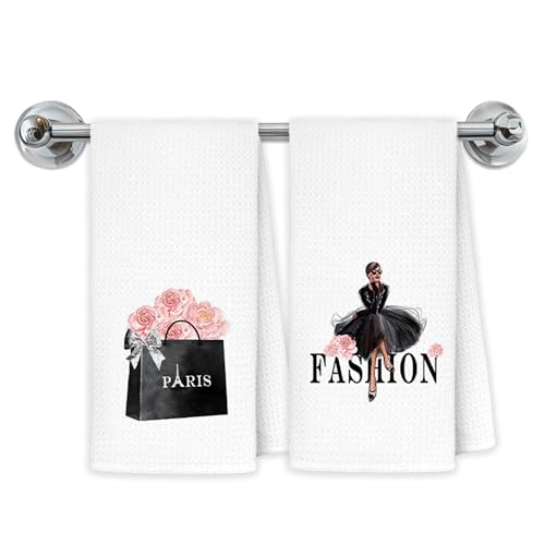 Floral Fashion Woman Bathroom Hand Towel, Pink and Black Bathroom Decor, Modern Trendy Girly Hand Towels for Bath Room Washroom Restroom, 16x24 Inch Set of 2 - color: Coquette-towels-f