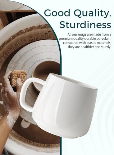 Teocera Coffee Mugs Set of 4-12oz Chip-Resistant Ceramic Cups with Ergonomic Handle | Dishwasher & Microwave Safe White Mugs | Keeps Beverage Hot, Perfect for Family Kitchen & Holiday Gifts - color: White