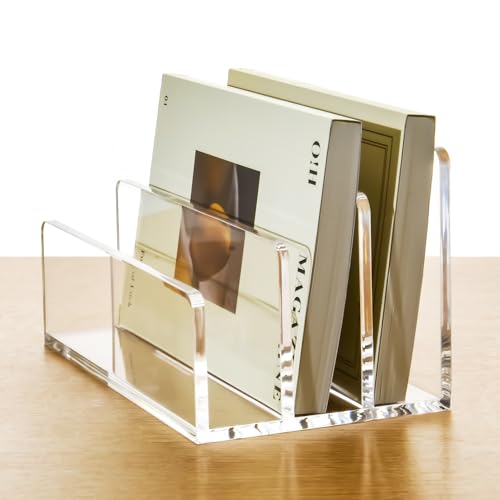 3 Compartments Clear Acrylic Mail Holder – Vertical Letter Sorter & Multifunction Desk Organizer for Bills, Documents, Notebooks – Modern Office/Home Envelope File Rack - size: 3 Compartments