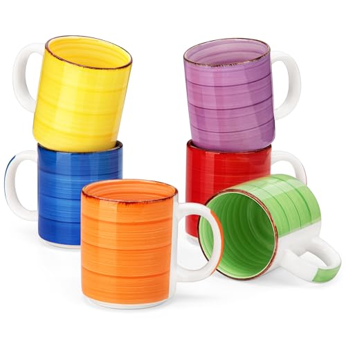 vancasso Bonita Ceramic Coffee Mug Set of 6,16 Oz Coffee Cups with Large Handle for Tea,Latte,Cappuccino,Milk,Cocoa,Dishwasher&Microwave Safe(Color) - color: Color
