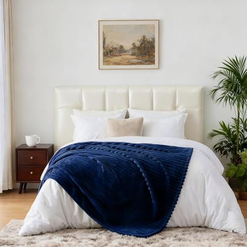Nookly Navy Twin Size Fleece Blanket, Soft Lightweight Ribbed Plush Bed Blanket, Cozy All-Season Striped Fleece Twin Throw for Bedroom and Home, 60x80 Inches - color: Navy, size: Twin(60"x80")