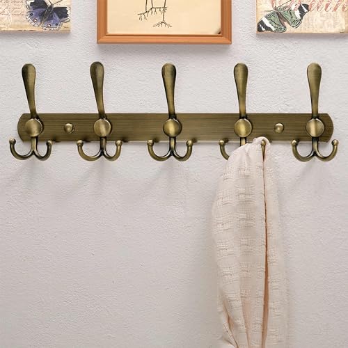 Coat Rack Wall Mounted - 5 Tri Hooks, Heavy Duty, Stainless Steel, Metal Coat Hook Rail for Coat Hat Towel Purse Robes Mudroom Bathroom Entryway,Bronze - color: Bronze, size: L=16" (1 Pcs)
