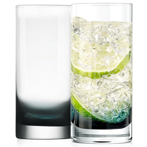 NutriChef 12.5oz Highball Drinking Glasses - Set of 2 Heavy Base Tall Tumbler Clear Glassware for Water, Wine, Beer, Liquor, Gin, Cocktail, Whiskey, Juice, Iced Coffee, Mixed Drinks, Dishwasher Safe
