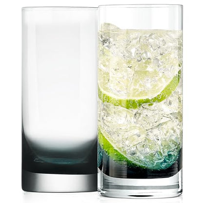 NutriChef 12.5oz Highball Drinking Glasses - Set of 2 Heavy Base Tall Tumbler Clear Glassware for Water, Wine, Beer, Liquor, Gin, Cocktail, Whiskey, Juice, Iced Coffee, Mixed Drinks, Dishwasher Safe