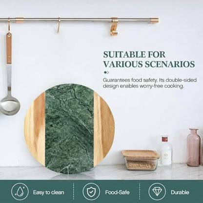 Green Marble Cutting Board Marble and Wood Charcuterie Board Gift Set House Warming Gifts New Home with Cheese Knives Acacia Cheese Platter with Handle for Valentine's Day Wedding Party Gift(Round) - style: Round