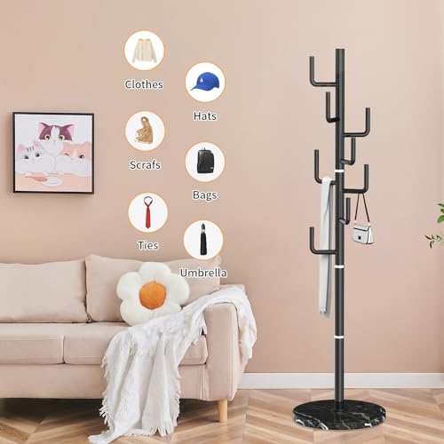 ZOZOE Metal Modern Coat Racks, Cactus Coat Rack Freestanding with Natural Marble Base, Black Coat Rack Stand with 8 Hooks, Coat Tree Hanger Stand for Bags, Hats, Entryway, Office - color: Golden 8 Hooks