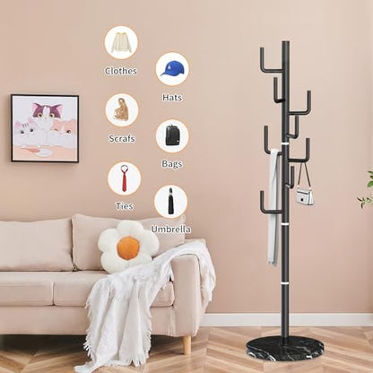 ZOZOE Metal Modern Coat Racks, Cactus Coat Rack Freestanding with Natural Marble Base, Black Coat Rack Stand with 8 Hooks, Coat Tree Hanger Stand for Bags, Hats, Entryway, Office - color: Golden 8 Hooks