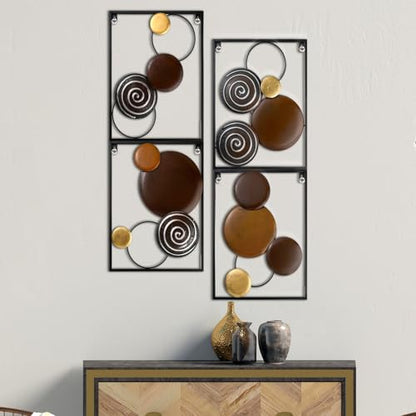 Tandefio 4 Pcs Metal Wall Art Abstract Wall Decoration Brown Metal Decor 14'' x 11'' Minimalist Sculptures Decor Round Style Iron Modern Accent Hanging Housewarming Gift for Home Living Room Bedroom