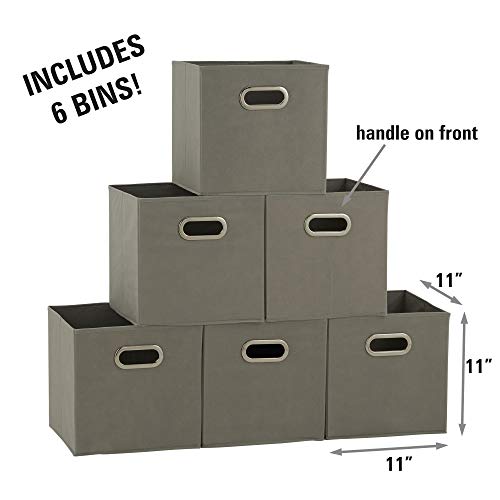 Household Essentials 84-1 Foldable Fabric Storage Bins Set of 6 Cubby Cubes with Handles Gray (Pack of 6) - color: Gray, size: 11” L x 11” W x 11” H (Pack of 6)