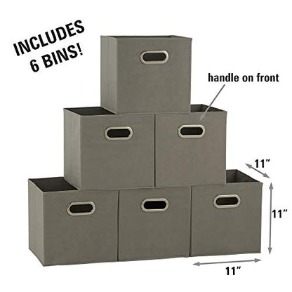 Household Essentials 84-1 Foldable Fabric Storage Bins Set of 6 Cubby Cubes with Handles Gray (Pack of 6) - color: Gray, size: 11” L x 11” W x 11” H (Pack of 6)