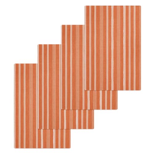 Orange Red Striped Hand Towels Set, Waffle Weave Kitchen Towels 4 Pieces, Farmhouse Stripes Modern Vintage Microfiber Hair Face Bath Tea Towel Absorbent Quick Drying Cleaning Dish Cloths, 15.7"x23.6" - color: Coral, Rust, White, size: 4PCS,15.7"x23.6"
