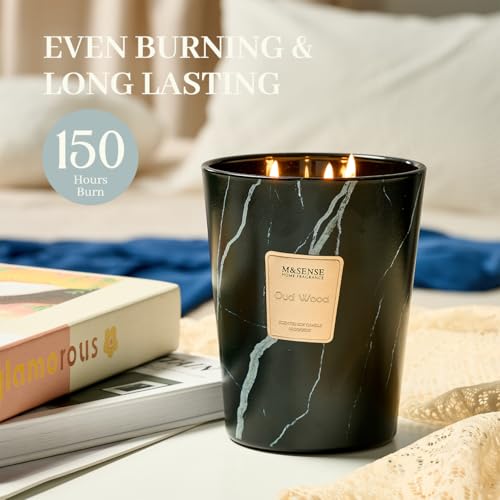 M&SENSE Extra Large Candle OudWood Intense Scented Candle,3 Wick Highly Scented XL Jar Candle,35oz 150H,Candles Gift for Women and Men - color: OudWood, size: Large