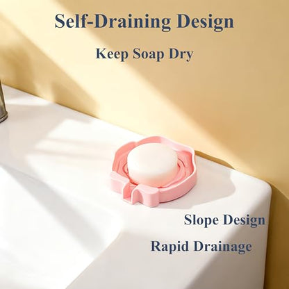 3PC Self-Draining Silicone Soap Dish, Soap Holder/Tray/Saver for Shower, Bathroom, Kitchen, Bathtub, Keep Soap Dry and Easy to Clean (Light Color) - color: Light Color