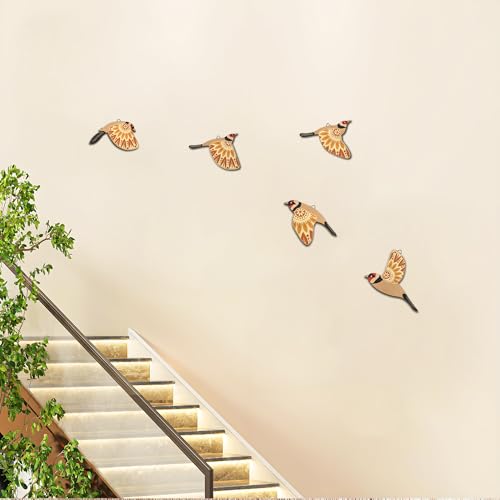 Vumyhuby 5-Piece Yellow Wooden Bird Wall Art, Rustic Folk Flying Bird Decor - color: Yellow