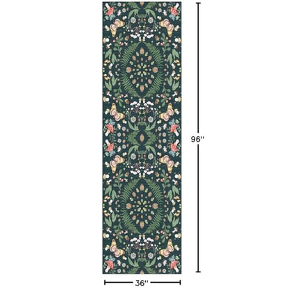 Butterfly Hallway Runner Rug 3x8：Kitchen Rug Washable Runner Lightweight Non Slip Ultra-Thin Stain Resistant Soft Carpet for Bathroom Laundry Room Bedroom（Black Green，3x8） - color: Black Green, size: 3' x 8' (Runner)