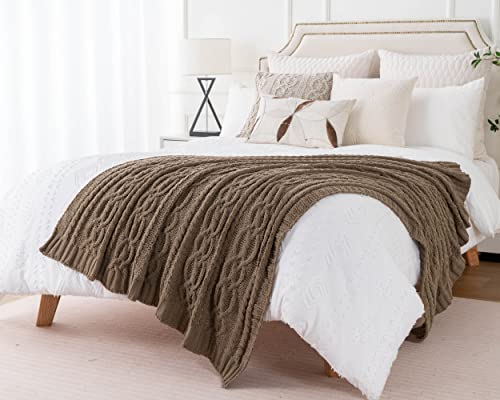 Battilo Camel Tan Chenille Throw Blanket for Couch, Soft Cozy Cable Knit Throw Blanket,Brown Textured Throw Blanket for Autumn, 51"x67" - color: Camel