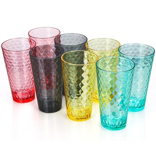 BPA-Free Plastic Tumblers 8 Pack (8x22oz) | Reusable Dishwasher Safe | Stackable Shatterproof Cups | Plastic Drinkware & Drinking Tumblers for Restaurant, Home, Party - color: Multicolor, size: 8-Pack