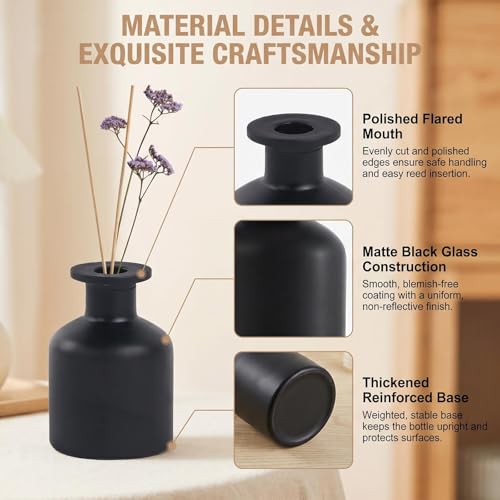 5 Ounce Empty Glass Diffuser Bottles, Cylindrical Glass Essential Oils Diffuser Bottles, Aromatherapy Jar, Matt Black