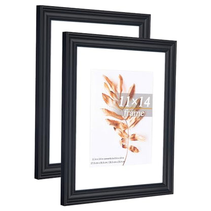 2 Pack 11x14 Picture Frames Black, Display Picture 8 x 10 with Mat, Photo Frame for Wall Gallery Mounting - color: Black, size: 11x14-2P