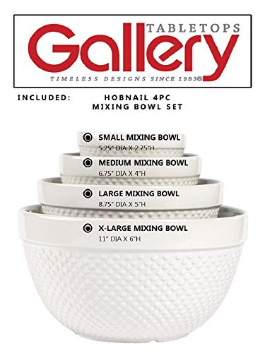 Tabletops Gallery Hobnail Style 4 Piece Classic White Stoneware Nesting Mixing Bowl Set for Baking and Cooking - color: White