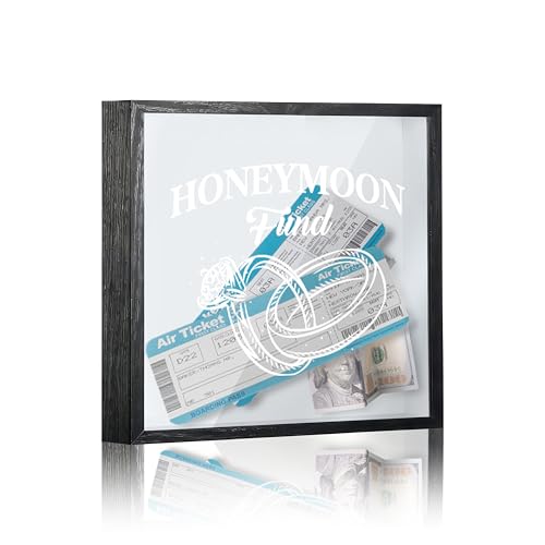 Honeymoon Fund Box, 8×8 Wedding Shadow Box Frame with Slot, Wedding Rings Money Saving Decoration for Reception Bridal Shower, Travel Fund Memory Keepsake Gift for Newlyweds -A23 - size: 8×8 wedding rings
