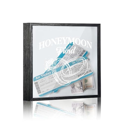 Honeymoon Fund Box, 8×8 Wedding Shadow Box Frame with Slot, Wedding Rings Money Saving Decoration for Reception Bridal Shower, Travel Fund Memory Keepsake Gift for Newlyweds -A23 - size: 8×8 wedding rings